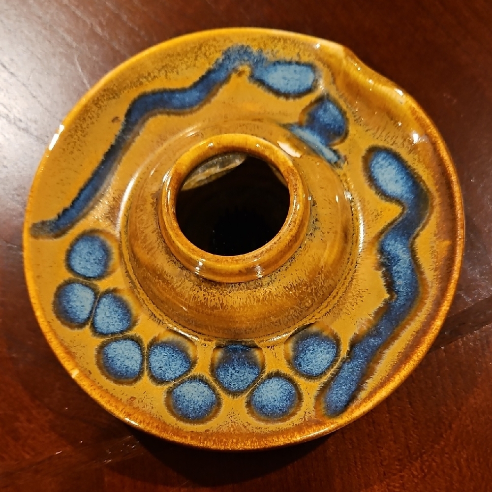 Vintage Vasileios Tsentas Studio Pottery Ikebana Vase with Kenzan Flower Frog